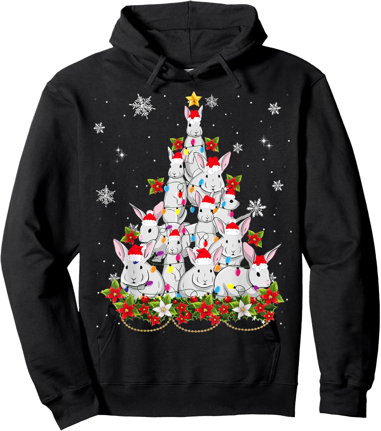 Santa Rabbit Bunny Christmas Tree Ornament Decor Gifts Hoodie - Hoodie | Black
