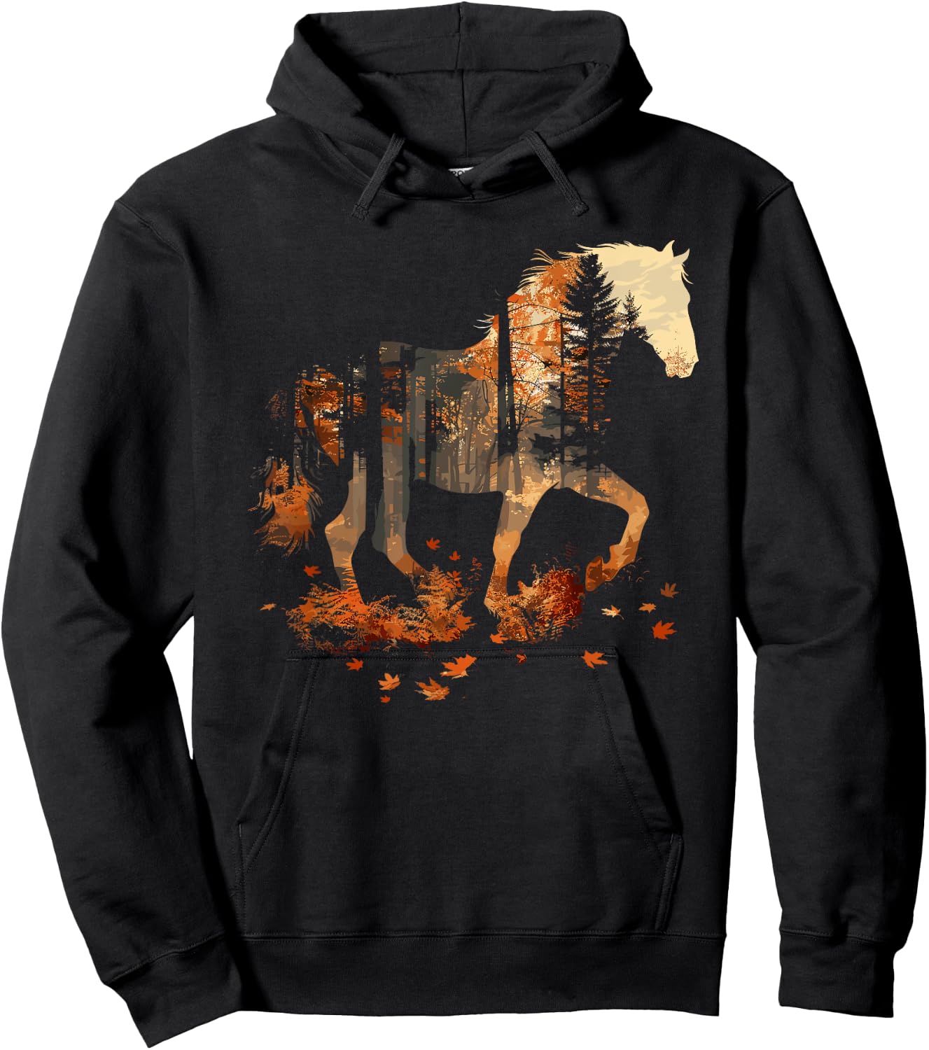 Cute Horse Lover Autumn Leaves Pony Animal Wildlife Hoodie - Hoodie | Black