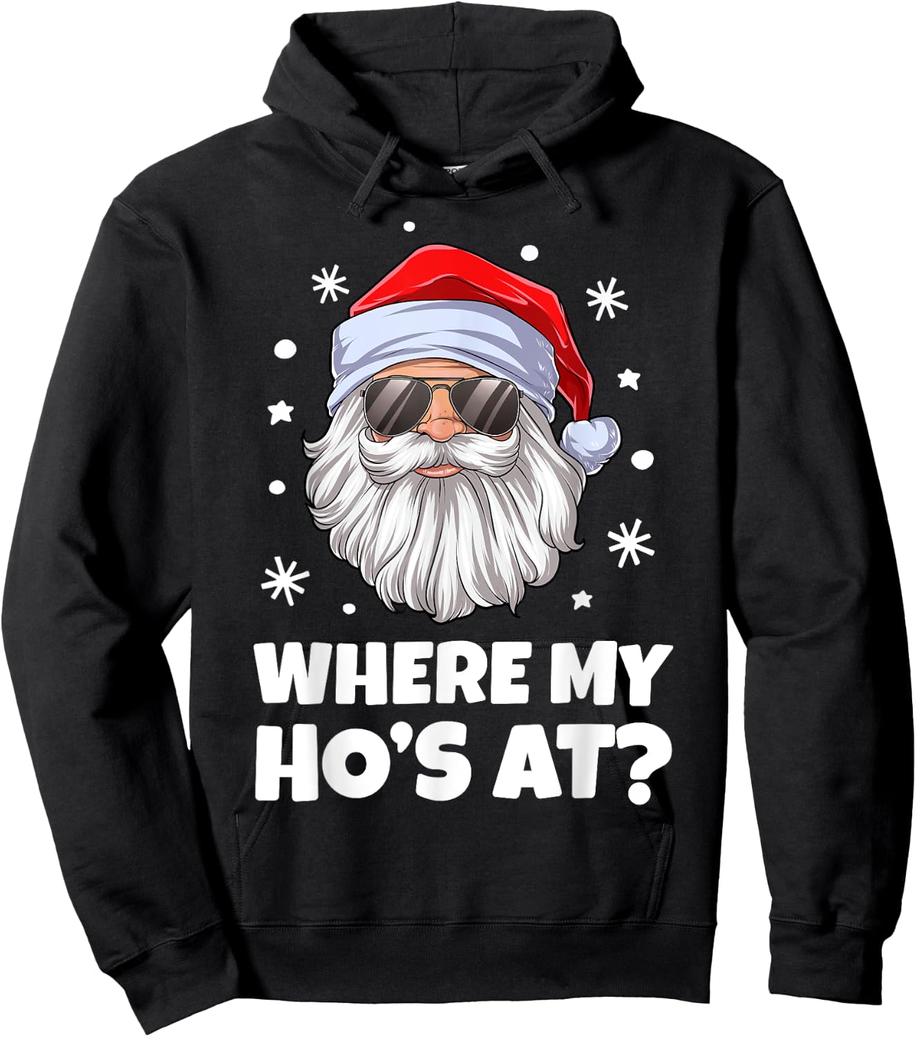 Where My Ho's At Funny Christmas Santa Inappropriate Men Short Sleeve Hoodie - Hoodie | Black