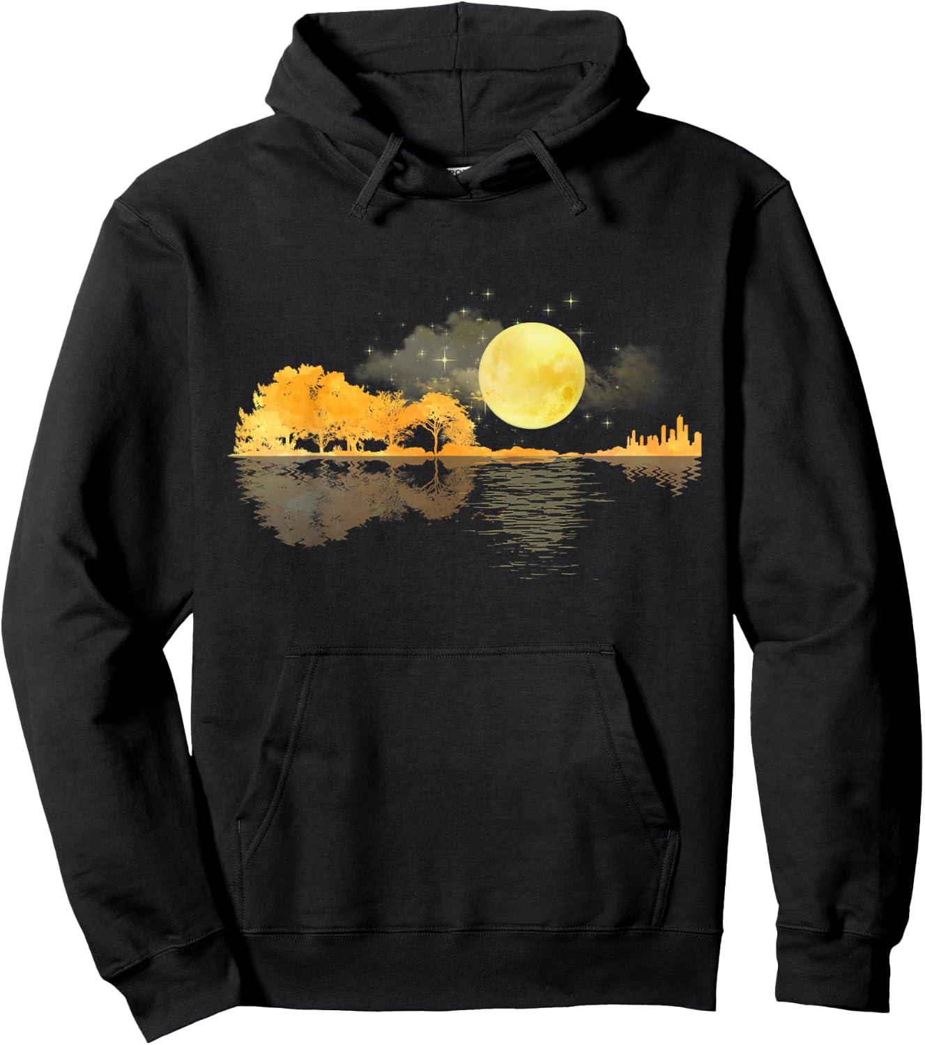Guitar Nature Moon Retro Style Guitarist Acoustic Guitar Hoodie - Hoodie | Black