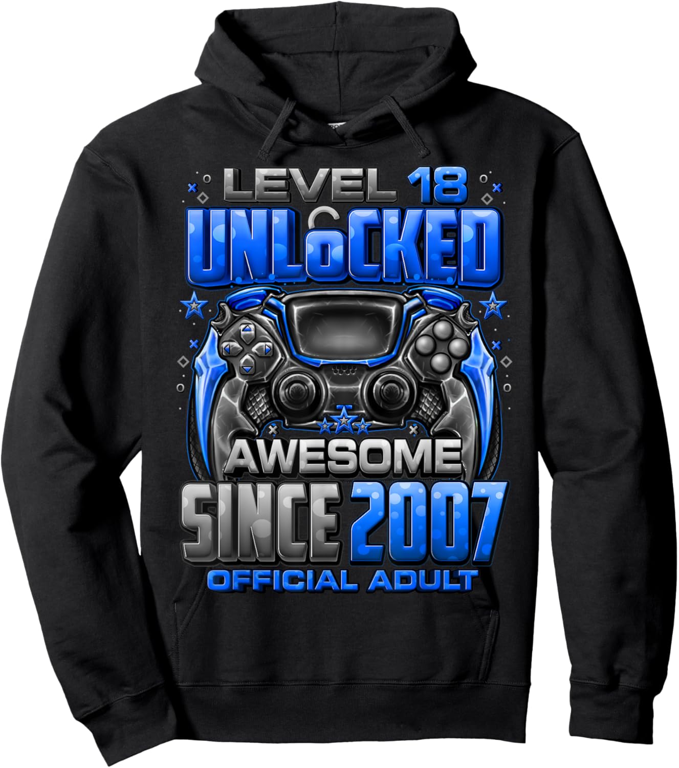 Level 18 Unlocked Awesome Since 2007 18th Birthday Gaming Hoodie - Hoodie | Black