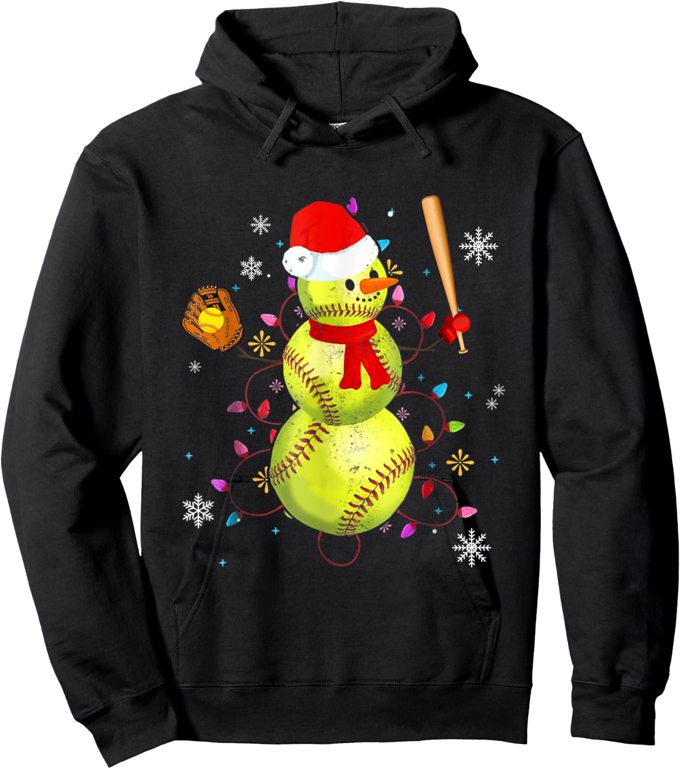 Softball Christmas Funny Softball Snowman Xmas Gifts Hoodie - Hoodie | Black