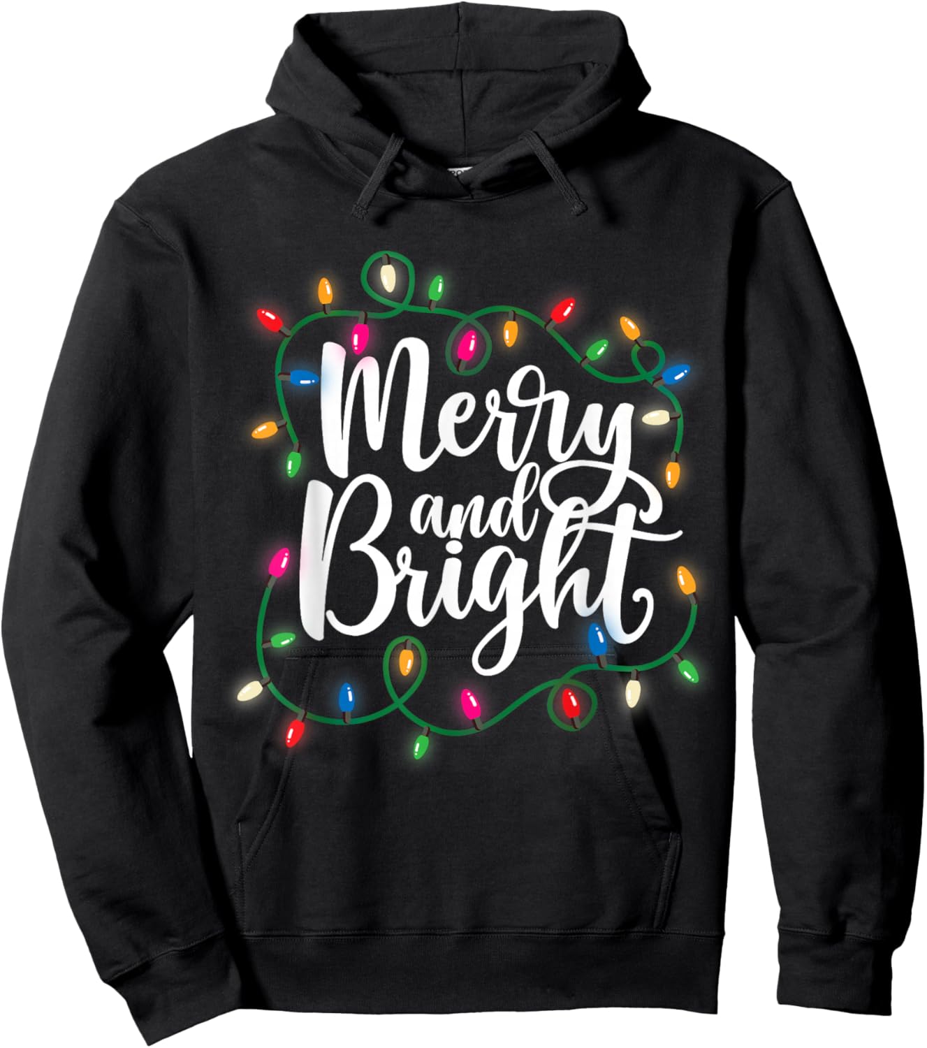Funny Merry and Bright Christmas Lights Xmas Holiday Hoodie - Hoodie | Black