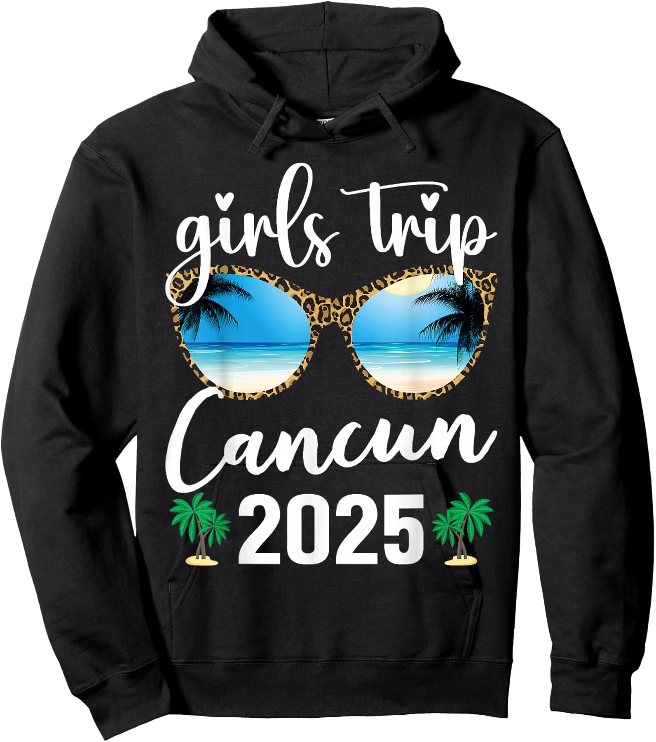 Girls Trip Cancun Mexico 2025 Leopard Sunglasses Vacation Hoodie - Hoodie | Black