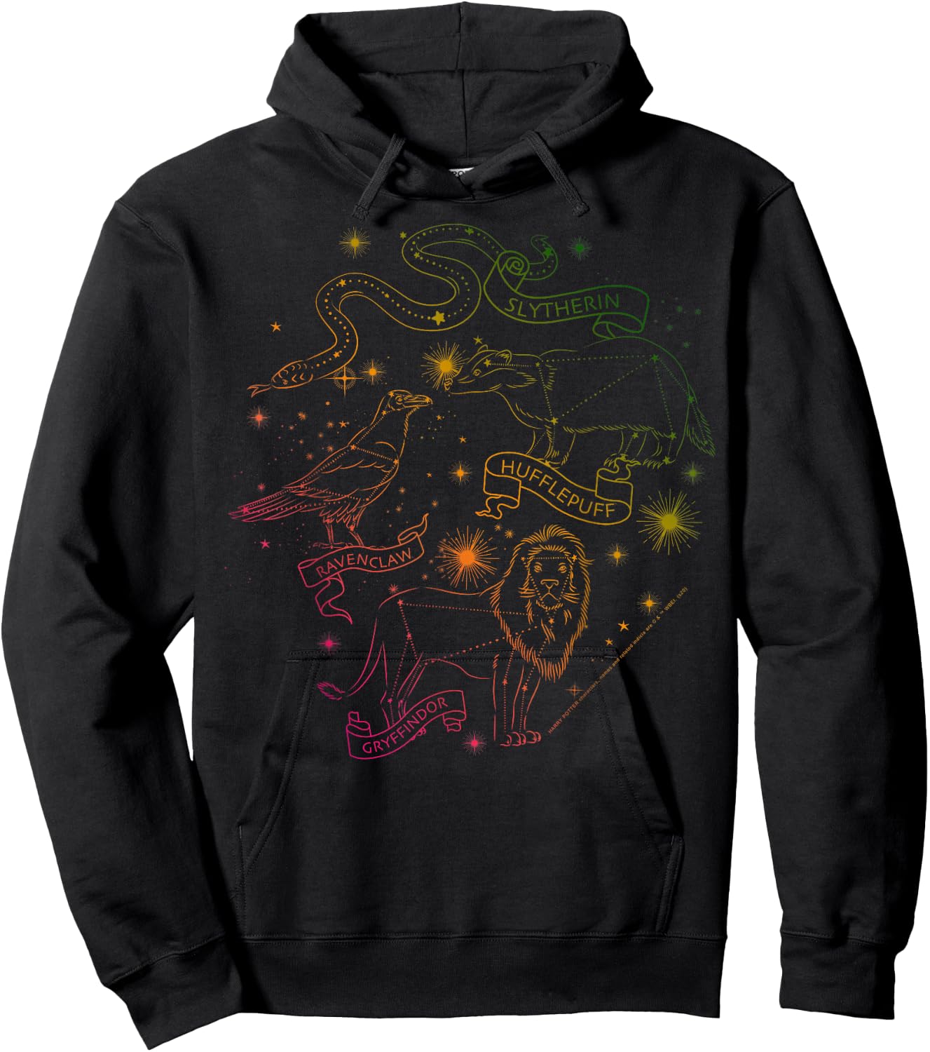 Harry Potter Hogwarts Rainbow Line Art Hoodie - Hoodie | Black