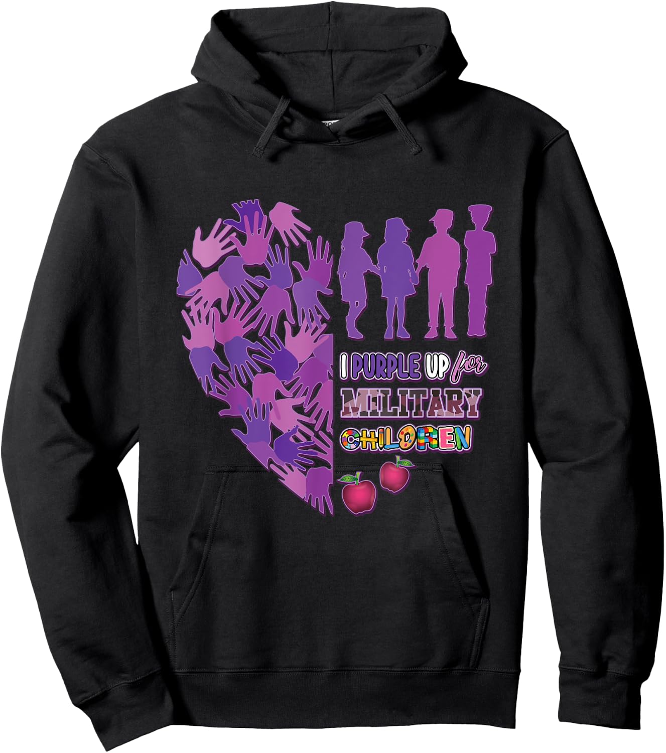 Military Child Shirt Purple Up for Military Kids Month Women Hoodie - Hoodie | Black