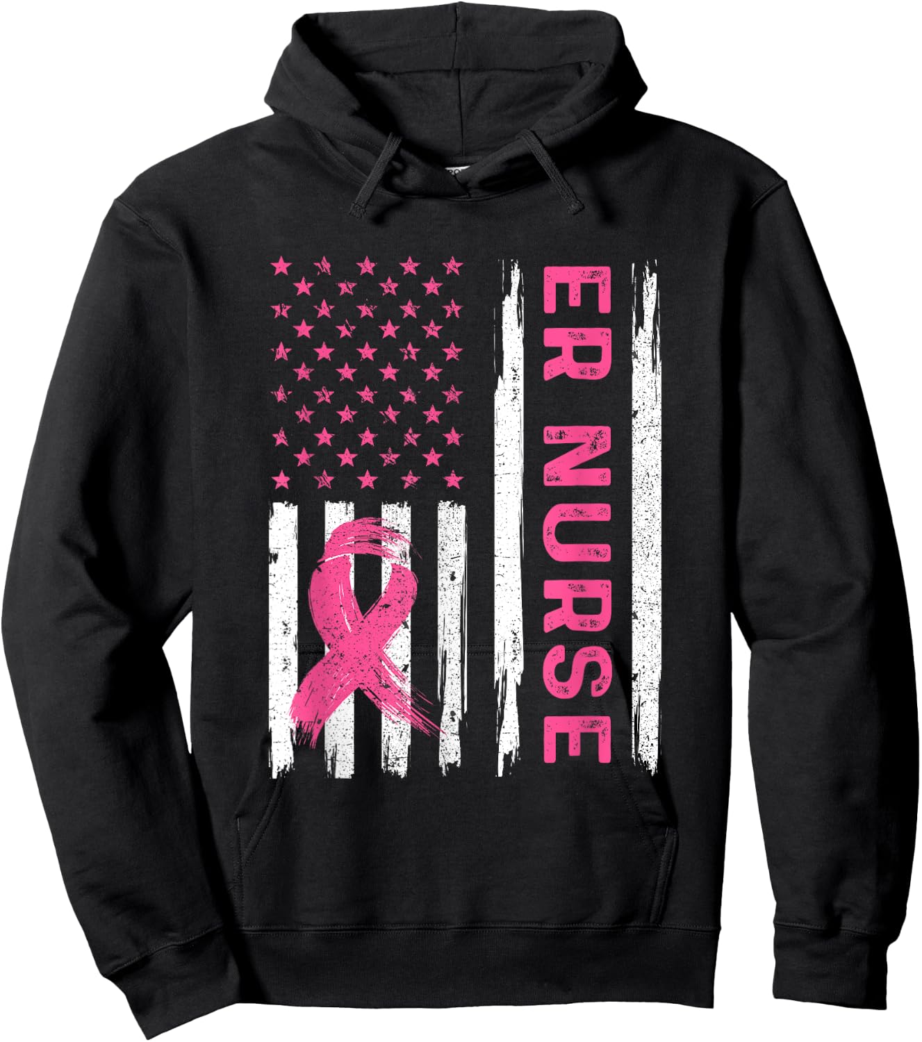 ER Nurse American Flag Nurse Breast Cancer Awareness Men Hoodie - Hoodie | Black