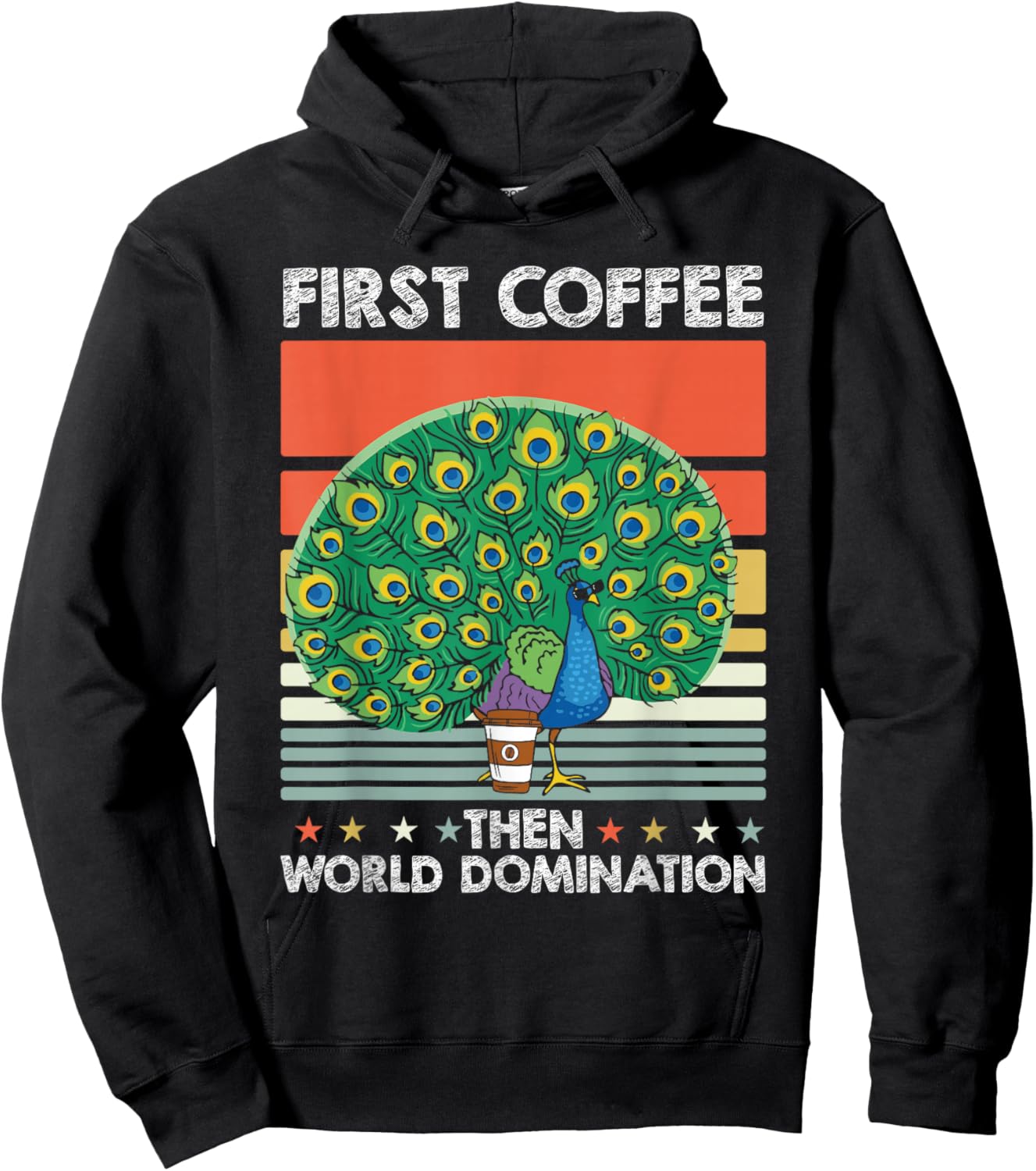 Retro Peafowl Coffee Ornithology - Wildlife Vintage Peacock Hoodie - Hoodie | Black