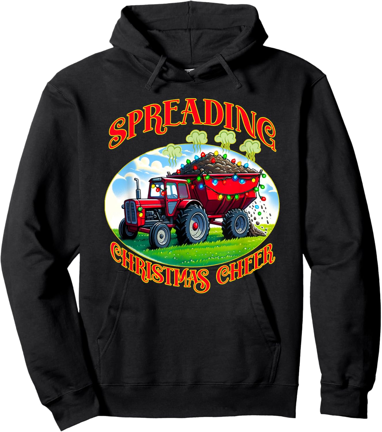 Farming farmer spreading Christmas cheer manure farm funny Hoodie - Hoodie | Black