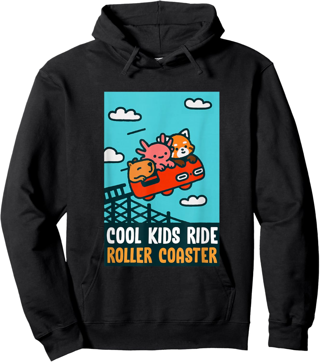 Red Panda, Axolotl, Capybara Riding A Roller Coaster Funny Hoodie - Hoodie | Black