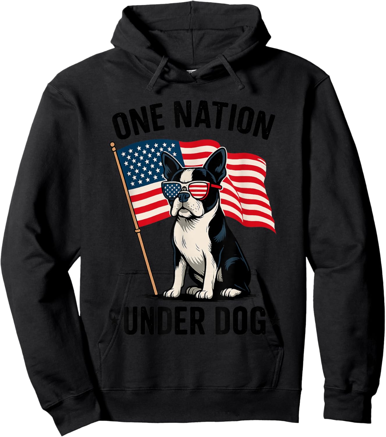 One Nation Under Dog Funny Patriotic Boston Terrier Lover Women Kids Hoodie - Hoodie | Black