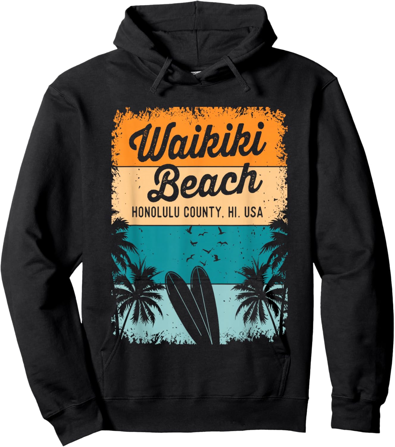Retro Waikiki Beach Gifts Souvenir Men Women Honolulu Hawaii Hoodie - Hoodie | Black