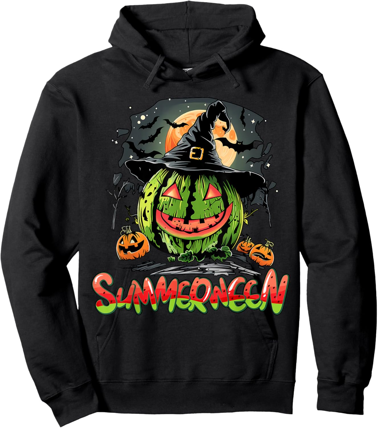 Summerween Vibes Sweet Ice Cream Watermelon Summer Halloween Hoodie - Hoodie | Black
