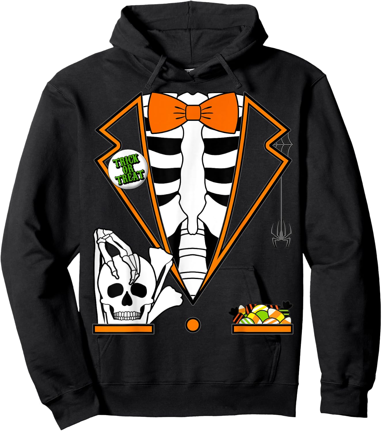 Easy Halloween Costume Shirts Orange Skeleton Tuxedo Hoodie - Hoodie | Black