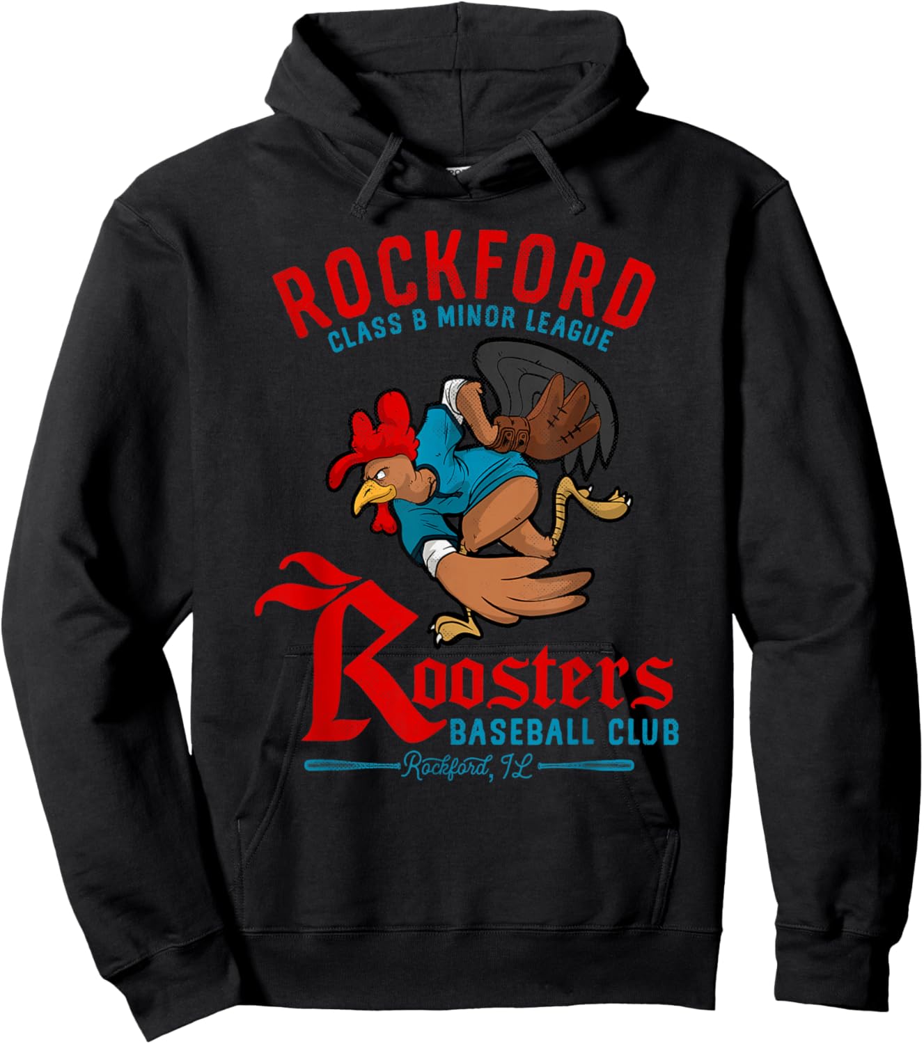 Rockford Roosters Retro Minor League Baseball Team Hoodie - Hoodie | Black