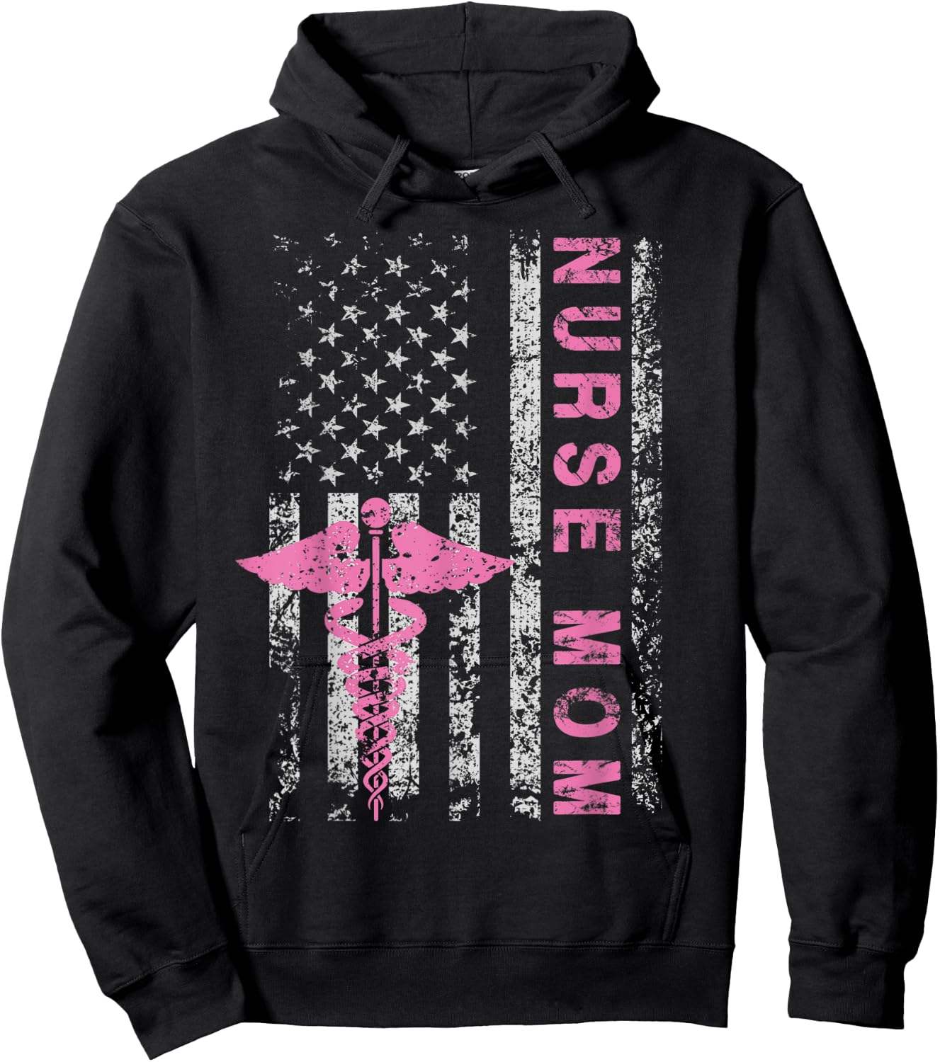 American Baby Nurse Mom USA Flag Funny Patriotic Vintage Women Men Hoodie - Hoodie | Black