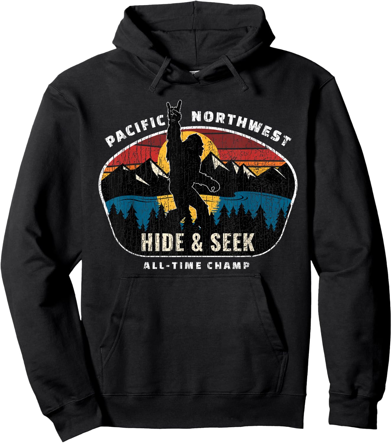 Pacific Northwest Bigfoot Hide and Seek Champ Sasquatch Gift Hoodie - Hoodie | Black