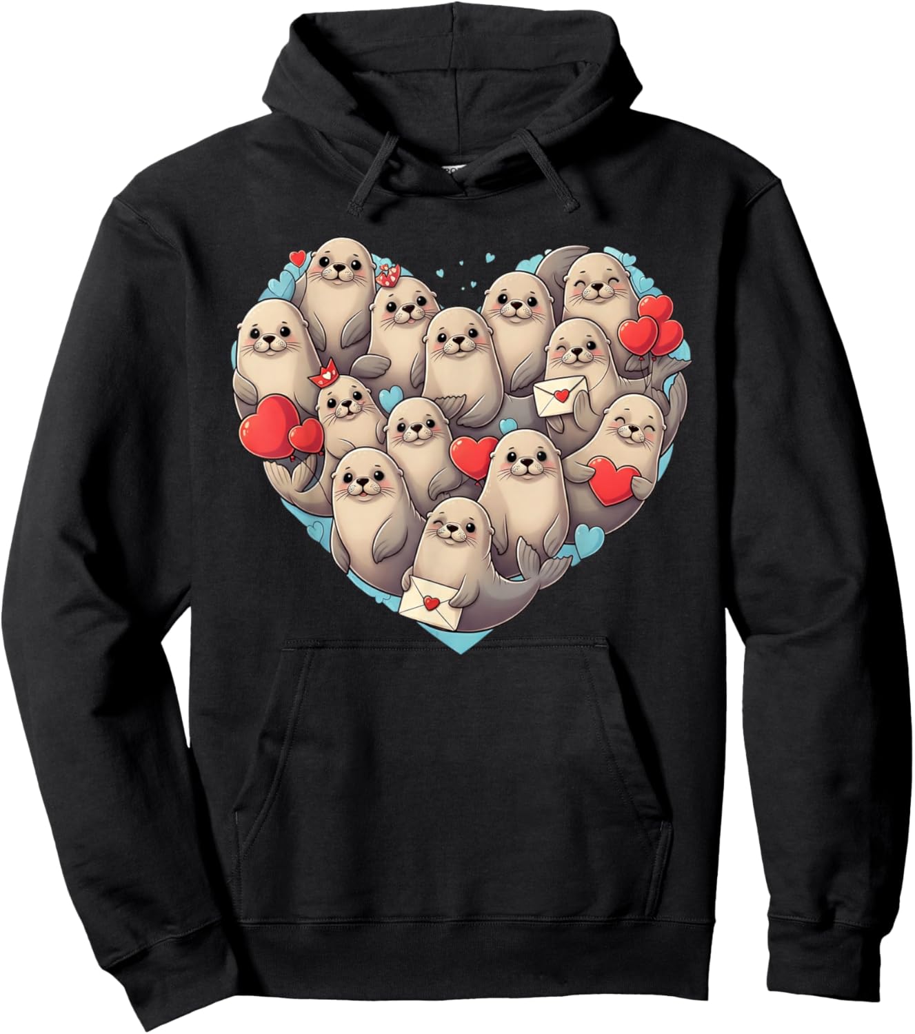 Funny Sea Lion Heart Valentine Sea Lion Kids Hoodie - Hoodie | Black