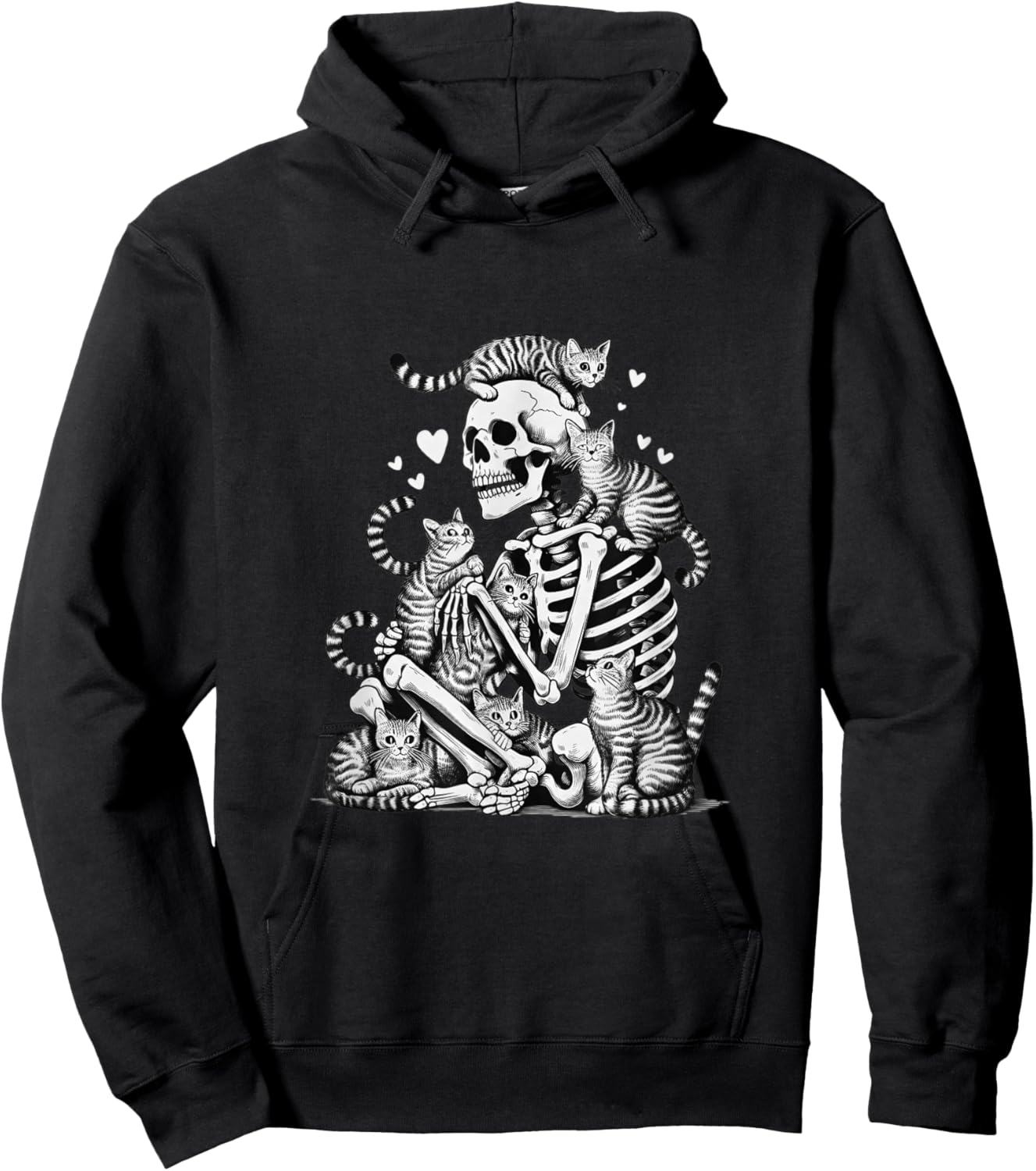 Skeleton Cat Skull Kitty Cute Halloween Men Women Kids Goth Hoodie - Hoodie | Black