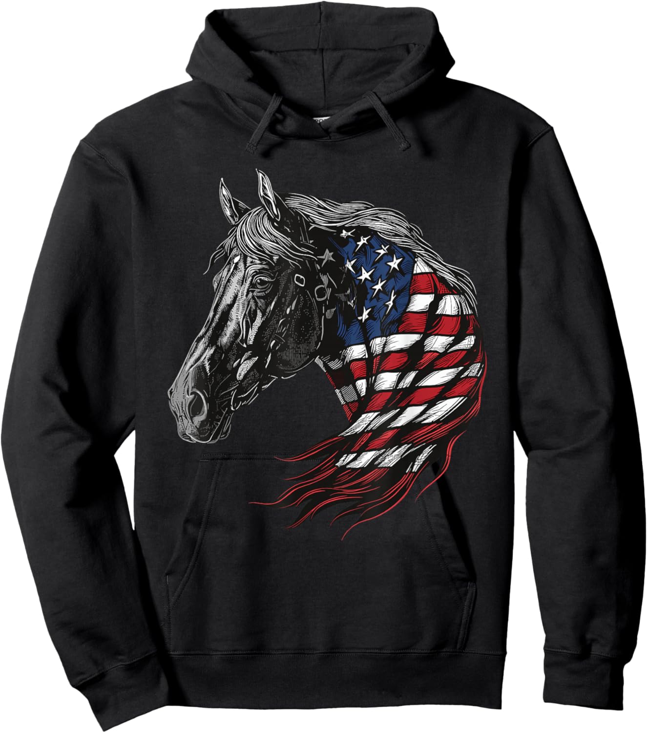 Horse Patriotic Equestrian 4th Of July USA American Flag Hoodie - Hoodie | Black