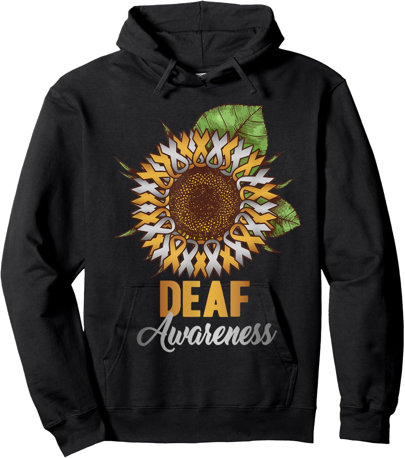 Deaf Awareness - Sunflower Gold and Silver Ribbon Hoodie - Hoodie | Black