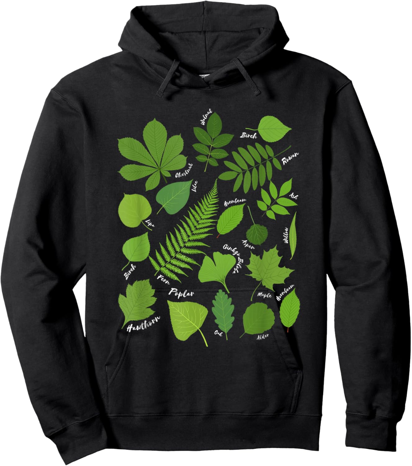 Different Types of Tree Leaves Common Leaves Nature Lovers Hoodie - Hoodie | Black