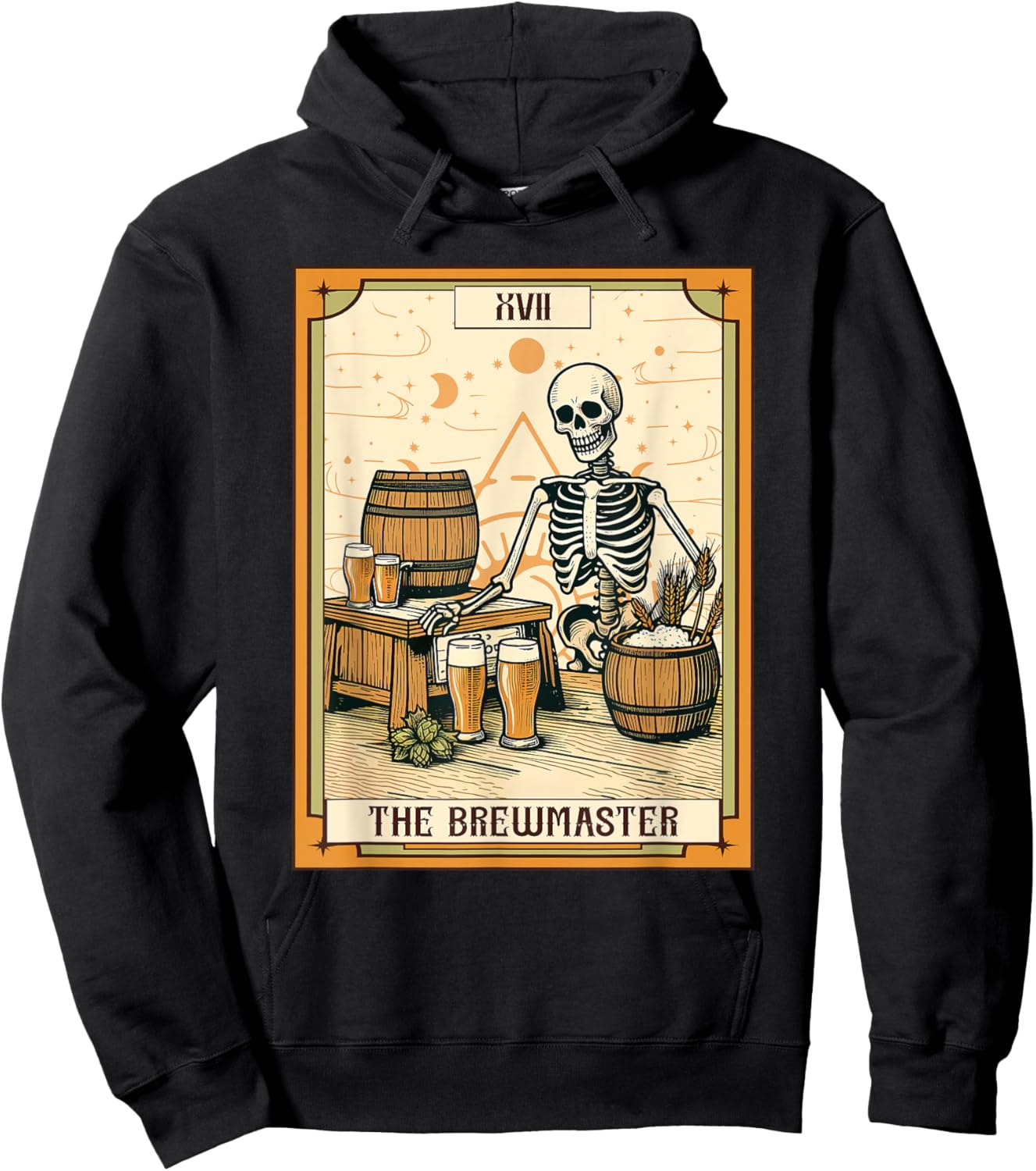 Funny Skeleton Craft Beer Drinking The Brewmaster Tarot Card Hoodie - Hoodie | Black