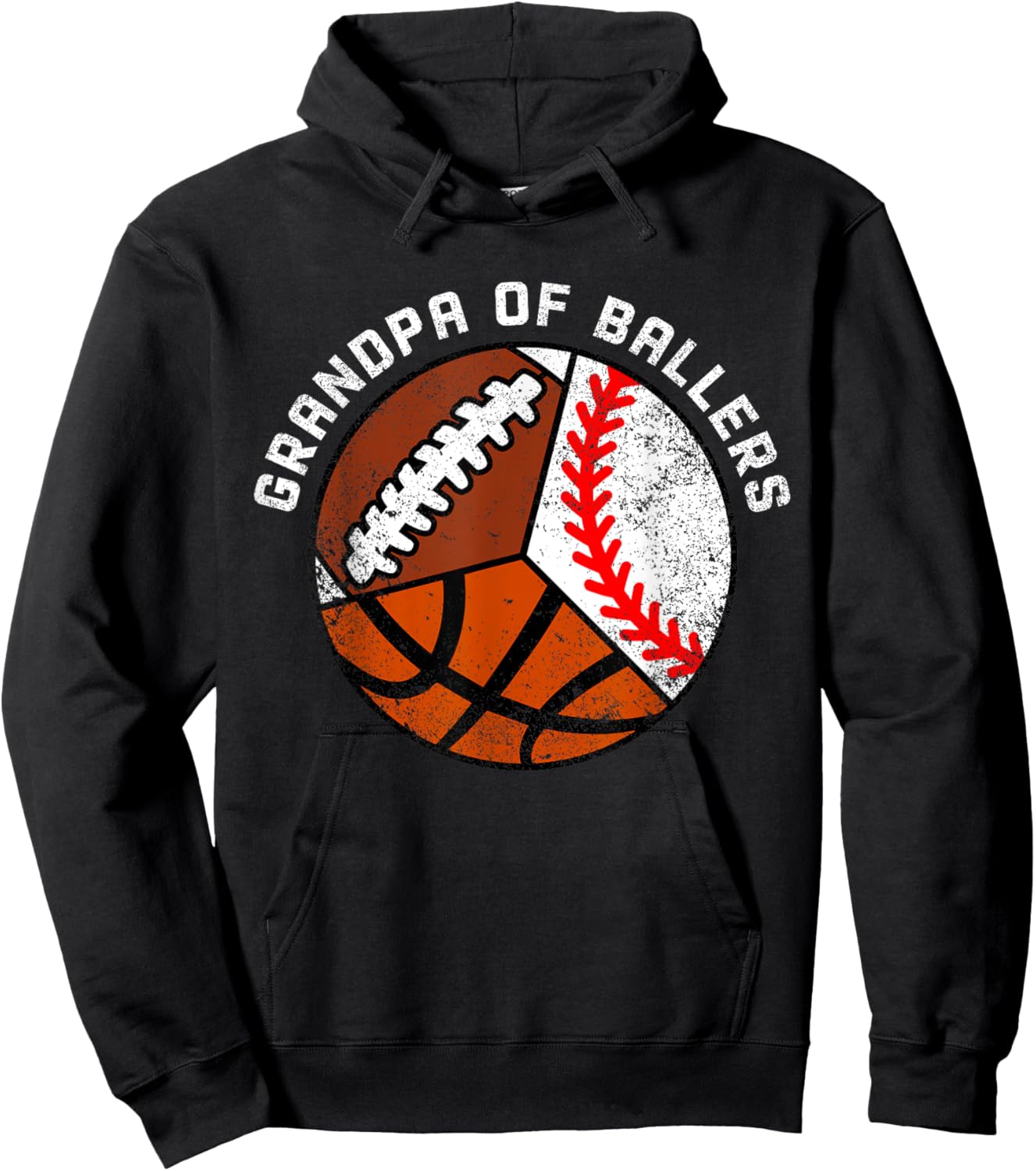 Grandpa Of Ballers Funny Baseball Basketball Football Hoodie - Hoodie | Black