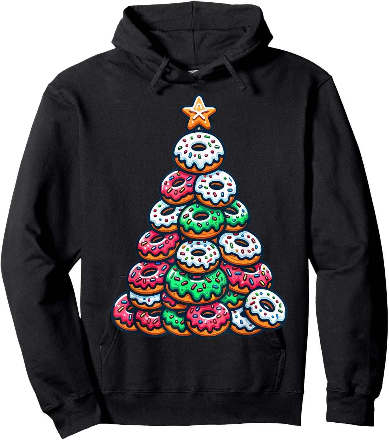 Donuts Christmas Tree Funny Doughnut Xmas Women Men Kids Hoodie - Hoodie | Black