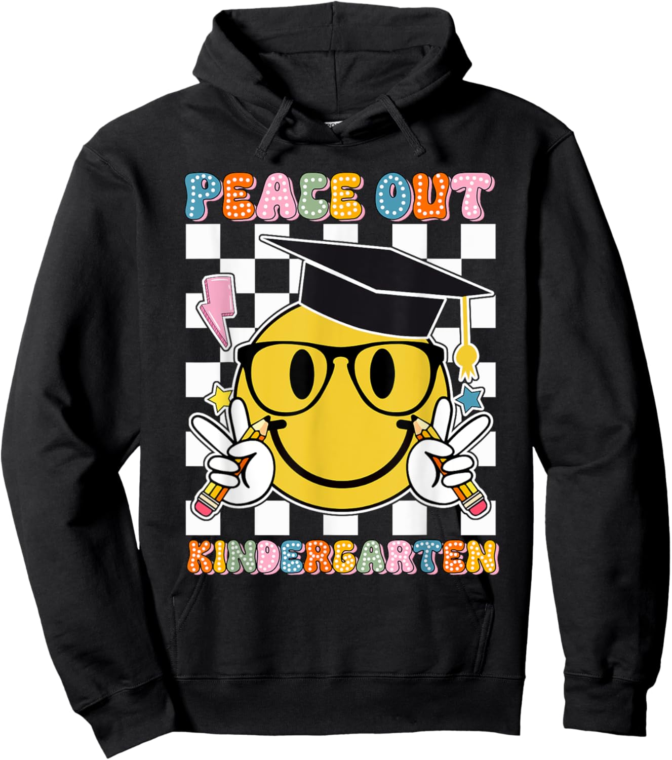 Peace Out Kindergarten Last Day of School Smile Face Kids Hoodie - Hoodie | Black