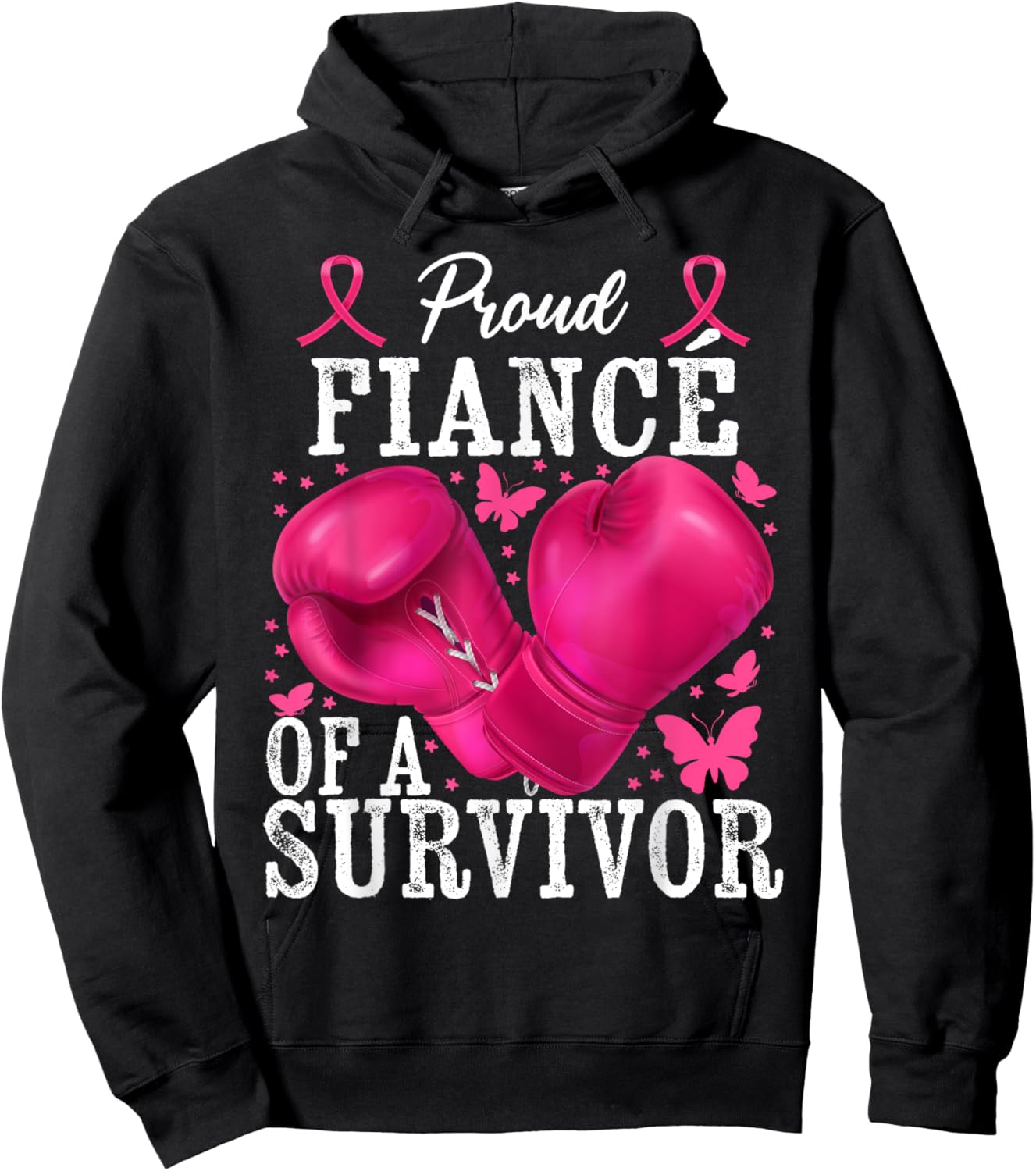 Proud Fiancé Of Survivor Breast Cancer Boxing Gloves Pink Hoodie - Hoodie | Black