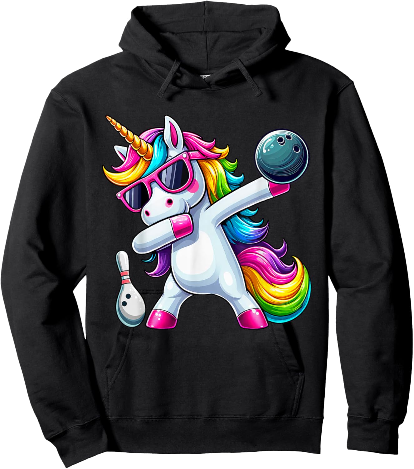 Birthday Girls Funny Dabbing Bowling Unicorn Dab Girls Hoodie - Hoodie | Black