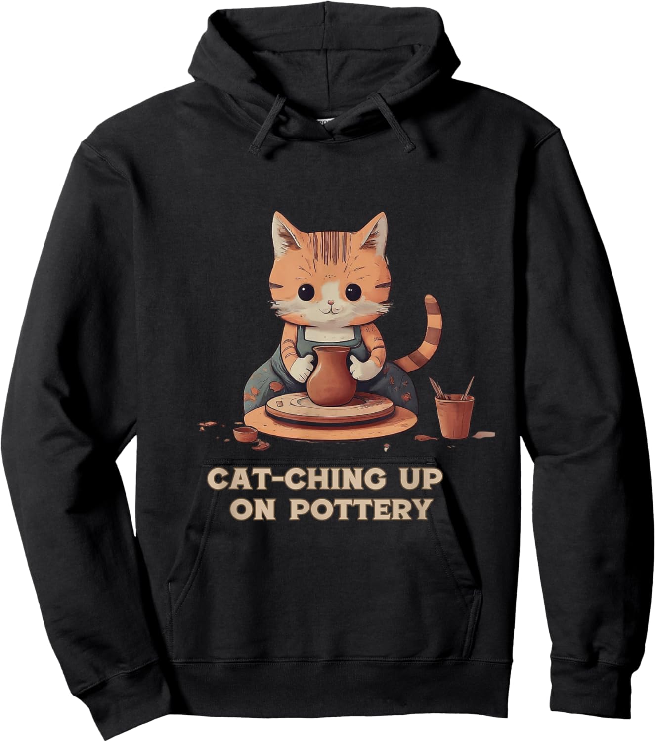 Cat-Ching Up on Pottery Funny Cat Lover Design Men Women Hoodie - Hoodie | Black