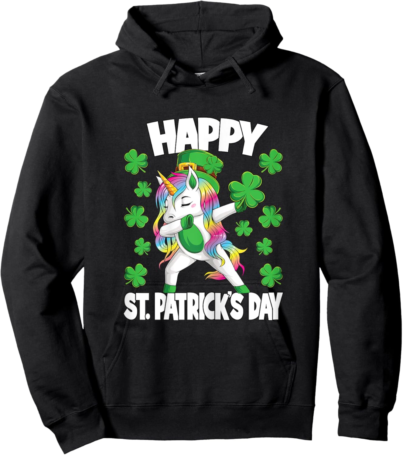 Happy St Patricks Day Irish Unicorn Lepricorn Girls Kids Hoodie - Hoodie | Black