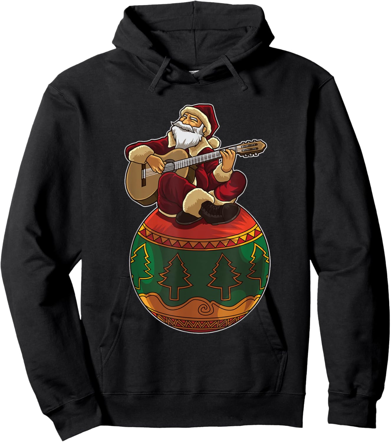 Santa Claus Plays Guitar On An Xmas Ornament Hoodie - Hoodie | Black