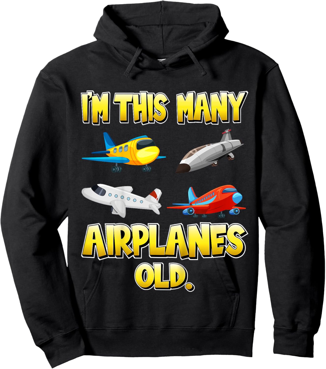 Kids I'm This Many Airplanes Old 4 Years Old 4th Birthday Kids Hoodie - Hoodie | Black