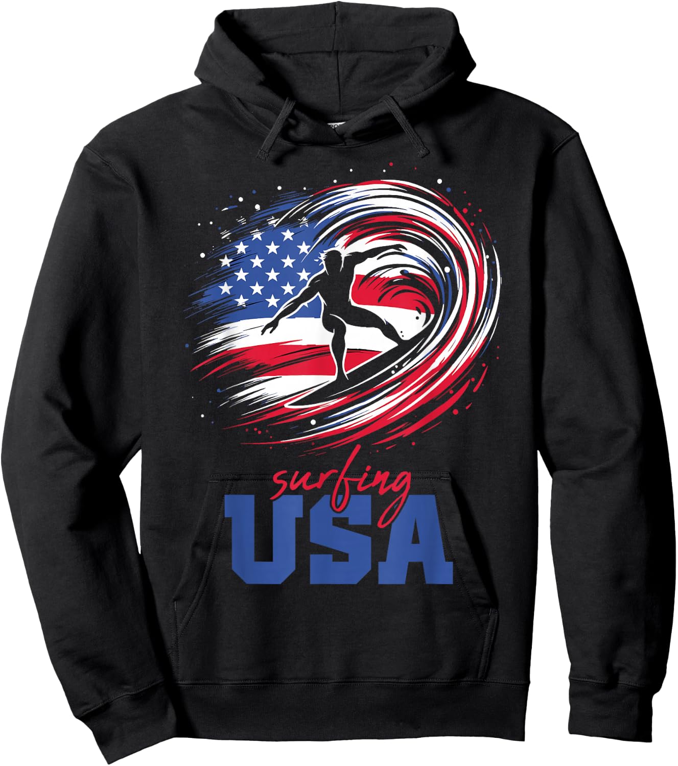 Surfing USA American Flag Surfer Patriotic Hoodie - Hoodie | Black