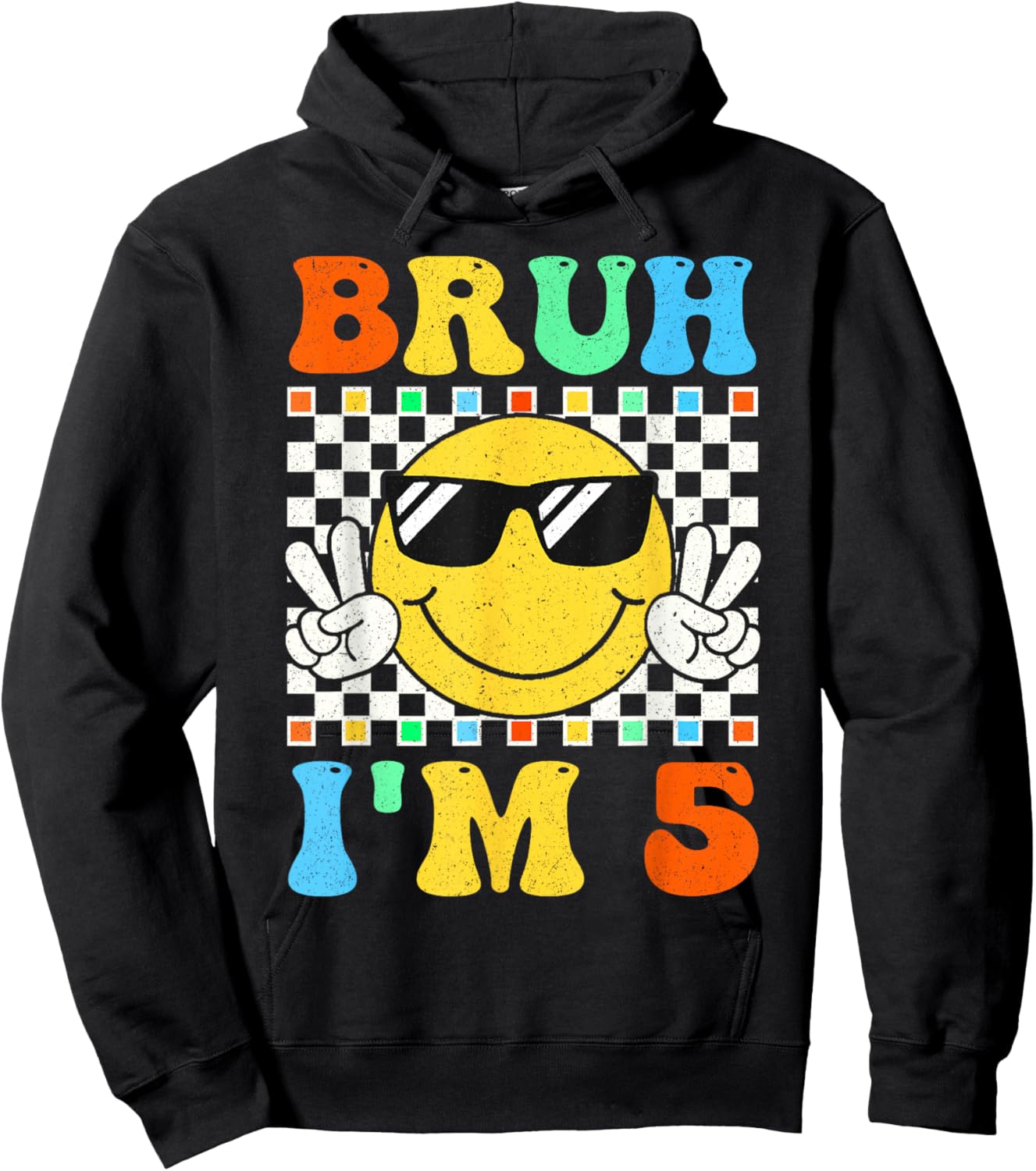 Bruh I'm 5 Year Old Gifts 5th Birthday Boy Five Smile Face Hoodie - Hoodie | Black