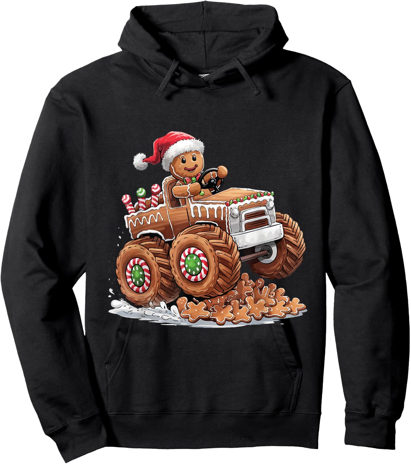 Monster Truck Gingerbread Man Funny Christmas Baking Cookies Hoodie - Hoodie | Black