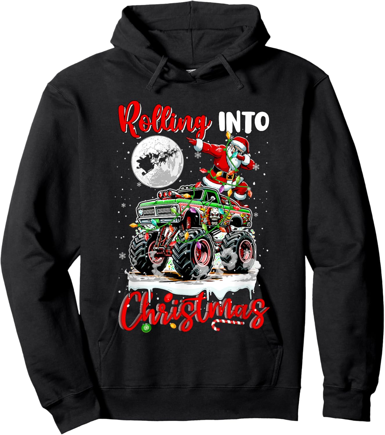 Rolling Into Christmas Santa Dabbing On Monster Truck Driver Hoodie - Hoodie | Black
