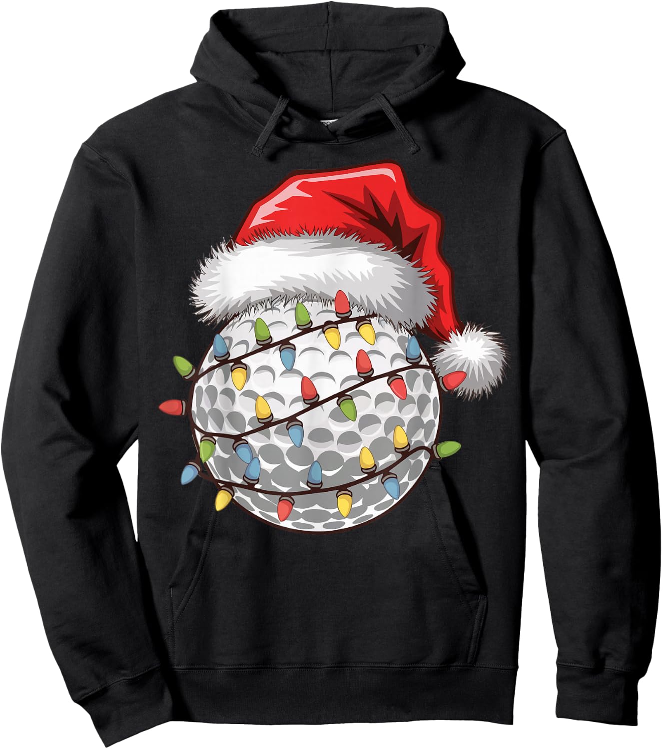 Golf Ball Santa Hat Christmas Tree Lights Golfing Golfer Hoodie - Hoodie | Black