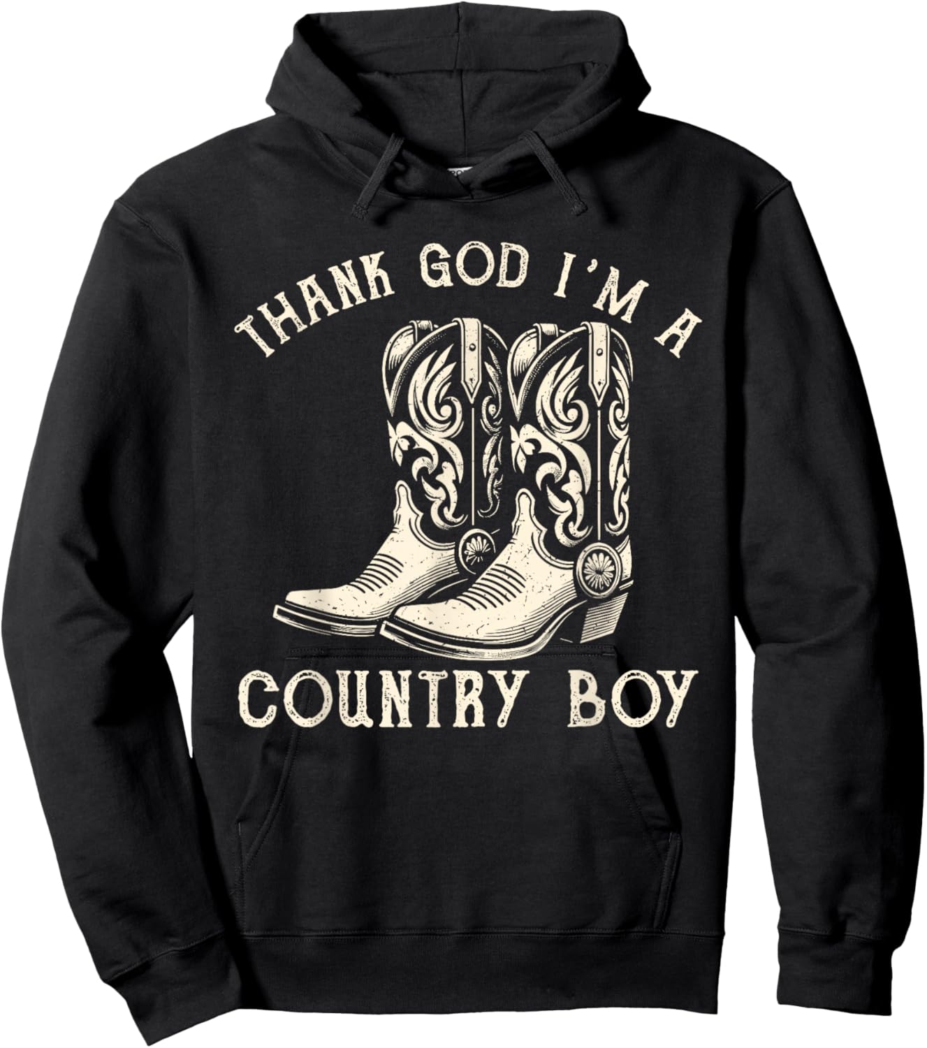 Thank God I'm A Country Music Boy Cowboy Western Retro Hoodie - Hoodie | Black