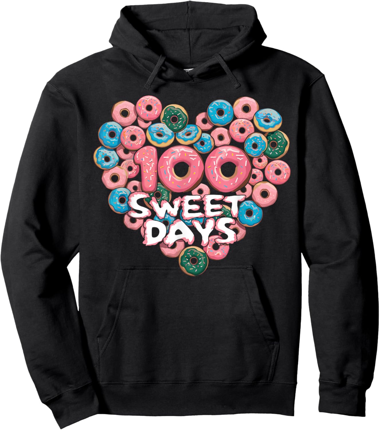 Happy 100th Day Of School Donuts 100 Sweet Days Teacher Kids Hoodie - Hoodie | Black