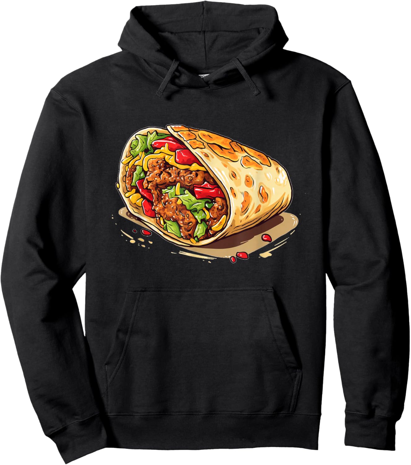 Burrito with Vegetable and Beef for Mexican Food Lovers Hoodie - Hoodie | Black