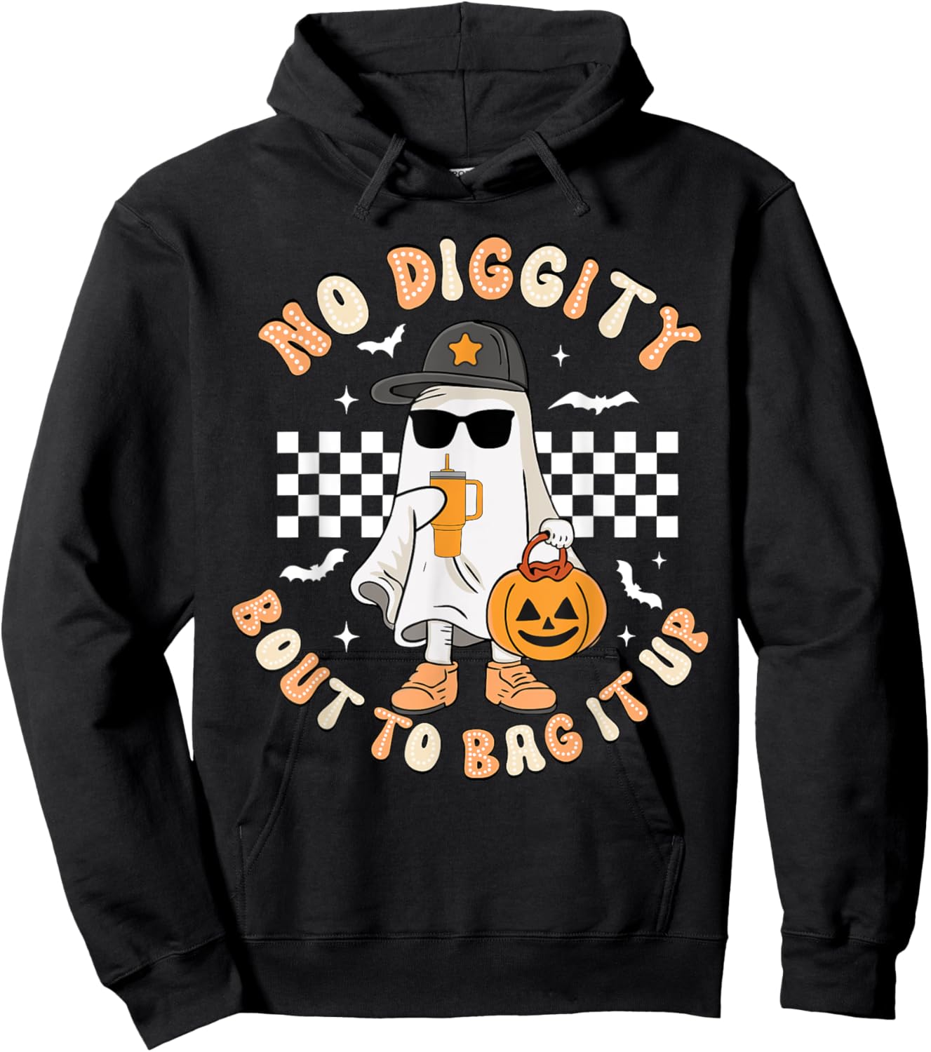 No Diggity Bout To Bag It Up Retro Halloween Ghost Toddler Hoodie - Hoodie | Black