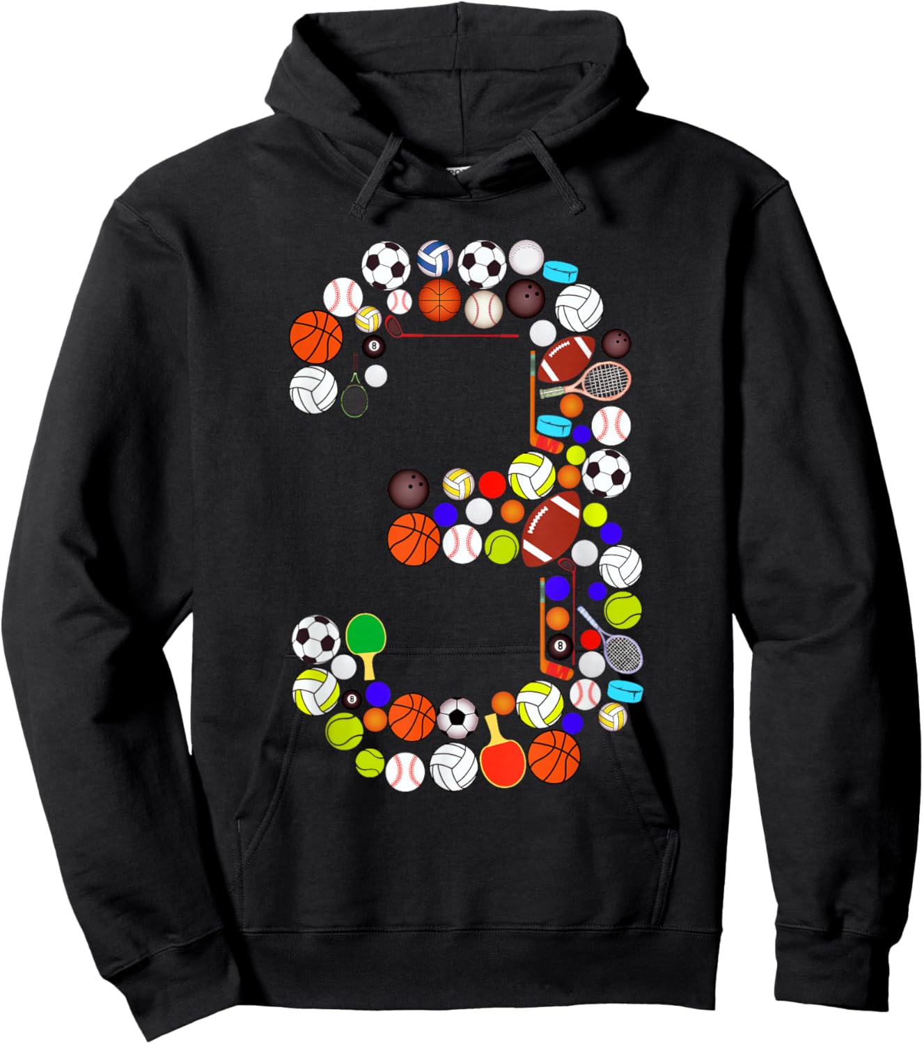 Kids 3rd Birthday Sports Big Number Three 3 Year Old Boy Hoodie - Hoodie | Black