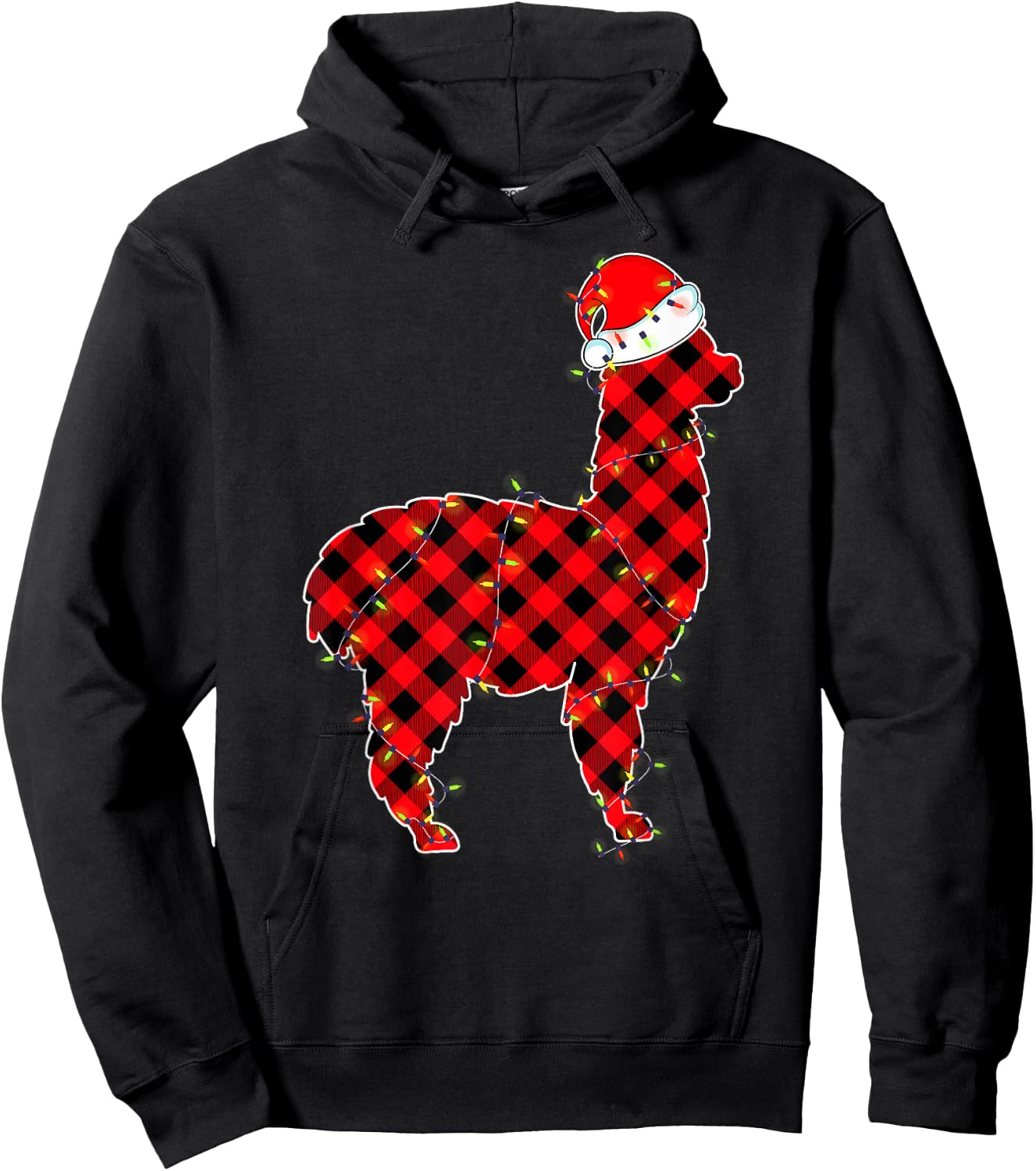 Red Plaid Llama Christmas Lights Pajamas Adult Kids Hoodie - Hoodie | Black