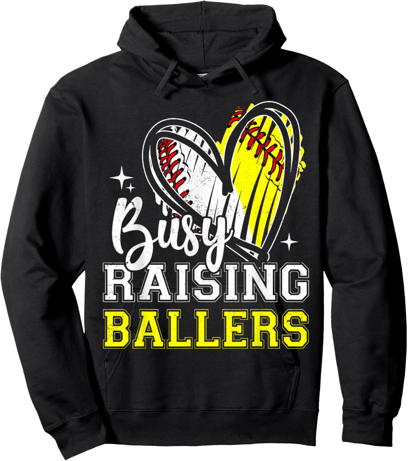 Busy Raising Ballers Heart Softball Baseball Mom Hoodie - Hoodie | Black