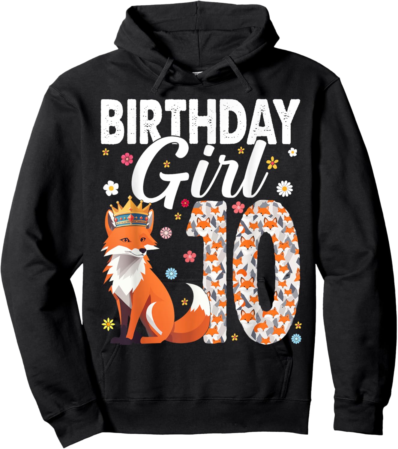 Fox Animal Lovers 10th Birthday Girl Fox B-Day 10 Year Old Hoodie - Hoodie | Black