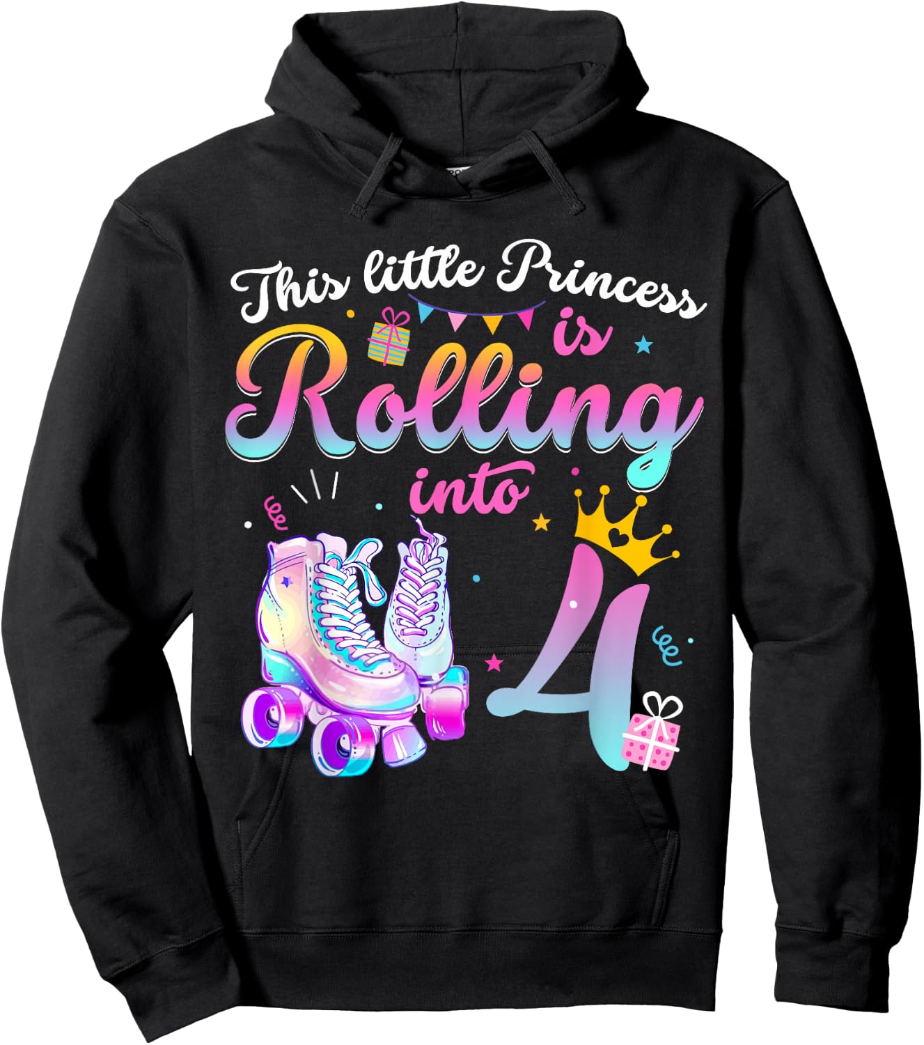 Roller Skate 4th Birthday Shirt 4 Year Old Girl Party Outfit Hoodie - Hoodie | Black
